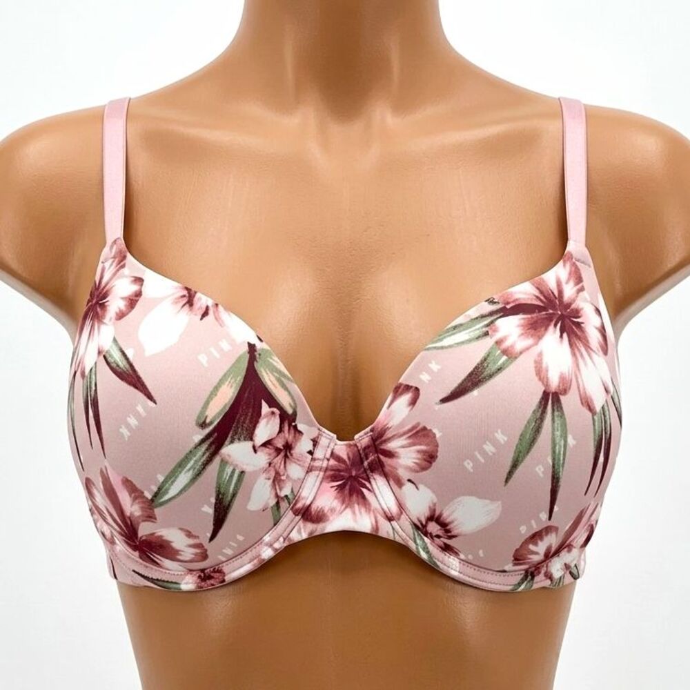 PINK VICTORIA'S Secret Bra 34DD Pink Floralwear wear everywhere Lightly Lined